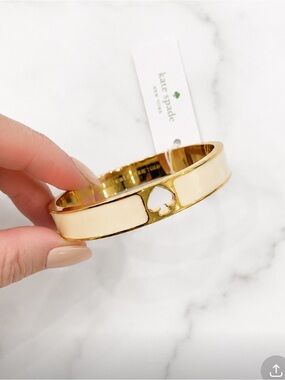 KATE SPADE Creamy White Inlaid Hole Punch Spade Hinged Bracelet